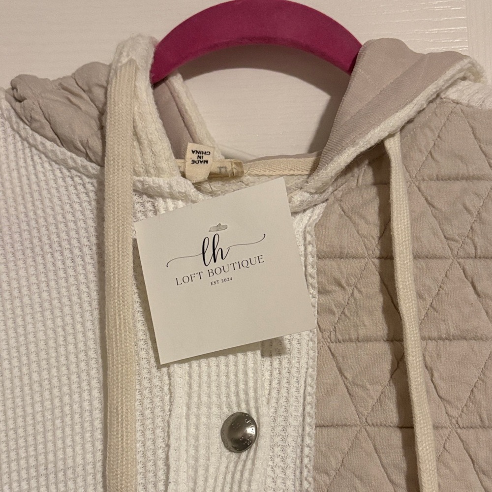 Cozy Cream and Tan POL Hooded Jacket - Picture 2 of 9